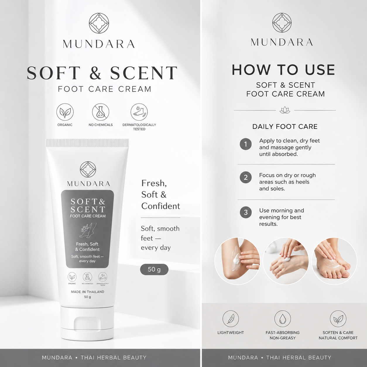 How to use Soft & Scent Foot Care Cream in three daily steps